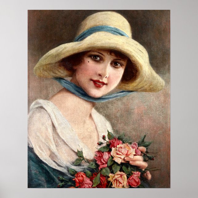 Poster Vintage Lady With Bouquet Of Roses (Frente)