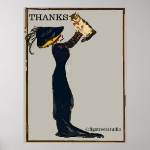 Poster Vintage Lady with Cat in Calçado, adicione texto