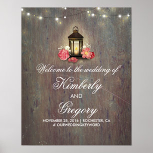 Pôster Vintage Lantern Rustic Wood Weding Sign