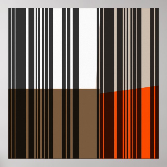 Poster Vintage Laranja Cinza Branca Black Stripes Art (Frente)