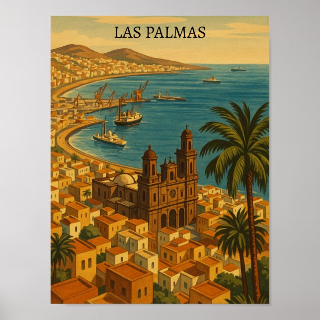 Poster Vintage Las Palmas, Gran Canaria View (Frente)