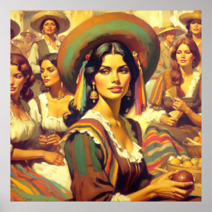 Poster Vintage Latina Woman Painting