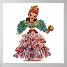 Poster Vintage latino Dancer, vestido tradicional
