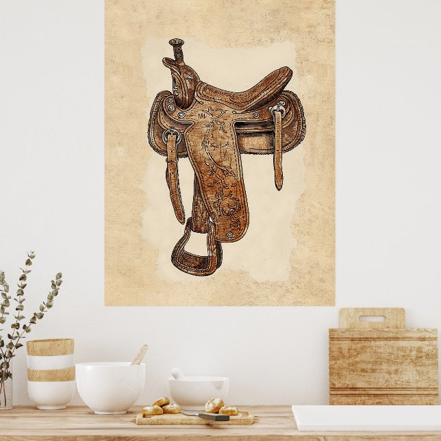 Poster Vintage Leather Saddle Wall Art Printable (Cozinha)