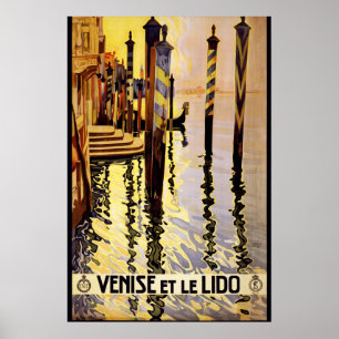 Poster Vintage Lido Venezia da gôndola de Veneza do