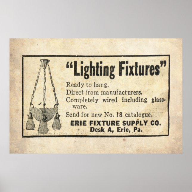 Pôster Vintage Lighting Fixture Ad de 1920 (Frente)