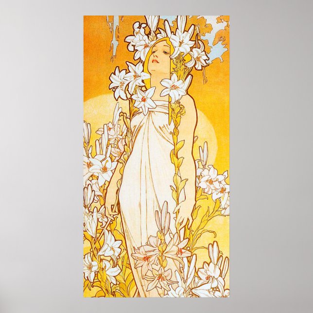 Poster Vintage Lily por Alphonse Mucha (Frente)