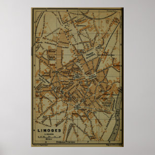 Poster Vintage Limoges France Map (1895)