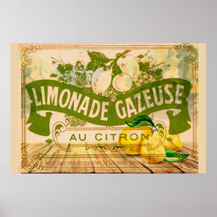 Poster Vintage, Limonada Francesa, Limões De Citros De Ve