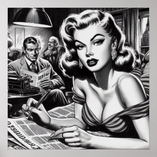 Poster Vintage Linda Ilustração de Mulher