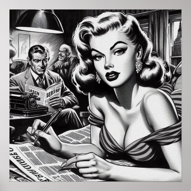 Poster Vintage Linda Ilustração de Mulher (Frente)