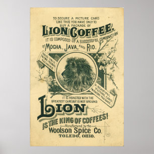 Poster Vintage Lion Coffee Mocha Java Rio Anúncio