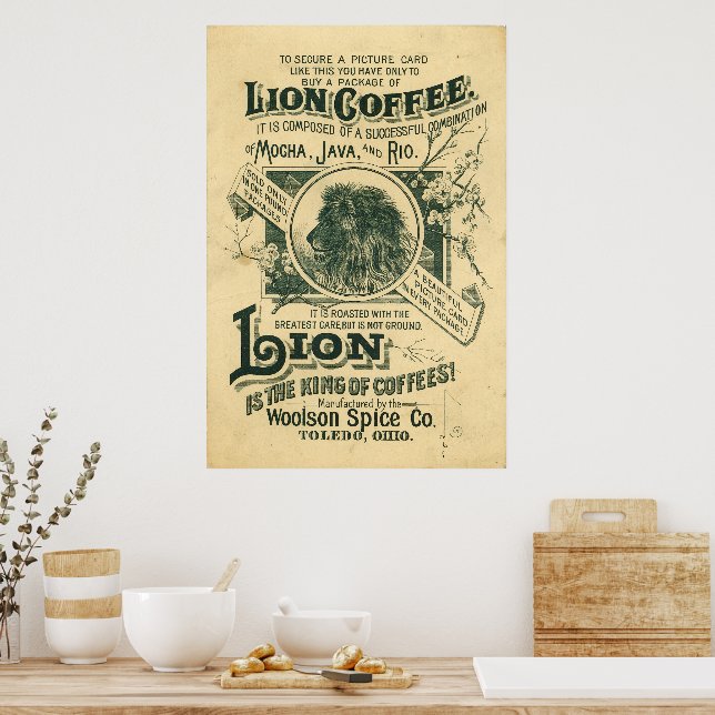Stupell Industries Vintage Lion Coffee Poster White Framed Giclee