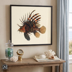 Pôster Vintage Lionfish Fish, Marine Ocean Life Animal