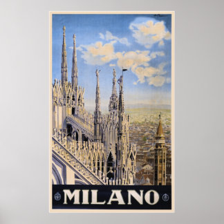 Pôster Vintage Litho Viagem e Milan Itália