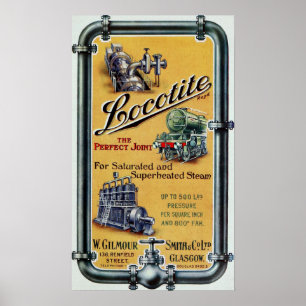 Poster Vintage Locotite Steam Engine Anúncio