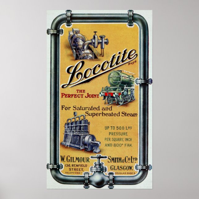 Poster Vintage Locotite Steam Engine Anúncio (Frente)