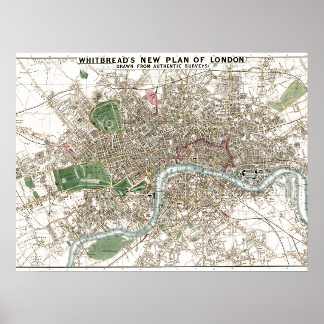 Poster Vintage London City Plan Antiga Antiguidade (Frente)