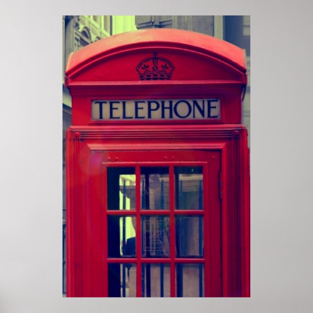 Pôster Vintage London City Red Public Telephone Booth (Frente)