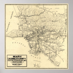 Poster Vintage Los Angeles County Mapa Railway (1912)