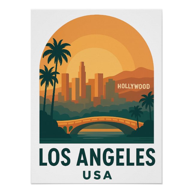 Pôster Vintage Los Angeles Travel Poster – Retro USA (Frente)