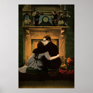 Poster Vintage Love and Romance, Romanichel Lareira Beijo