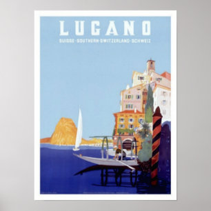 Poster Vintage Lugano, viagem da suiça
