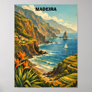 Poster Vintage Madeira Portugal Falésias Costeiras Viagem