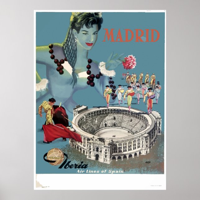 Poster Vintage Madrid Espanha Airline Viagem (Frente)