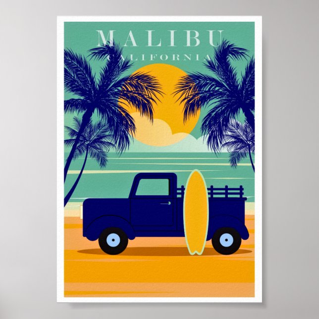 Poster Vintage Malibu, Califórnia (Frente)