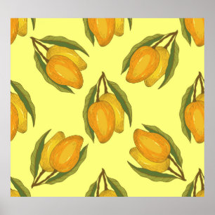 Poster Vintage Mango: Padrão Tropical Desenhado À Mão.