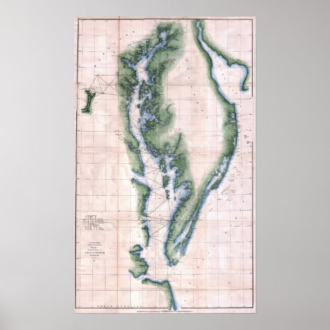 Poster Vintage Map Chesapeake Bay e Delaware Bay (Frente)