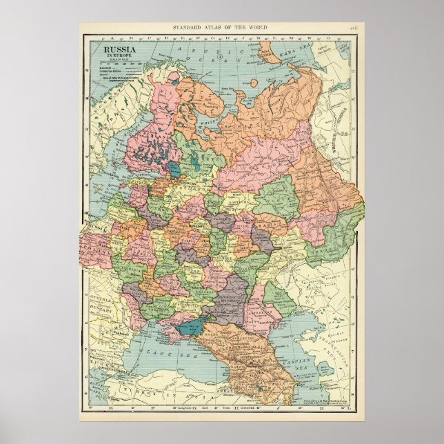 Poster Vintage Map da Rússia (Frente)