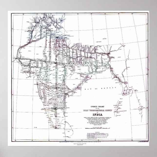 Pôster Vintage Map Index Survey of India (Frente)