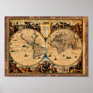 Pôster Vintage Map Nova totius terrarum 1625
