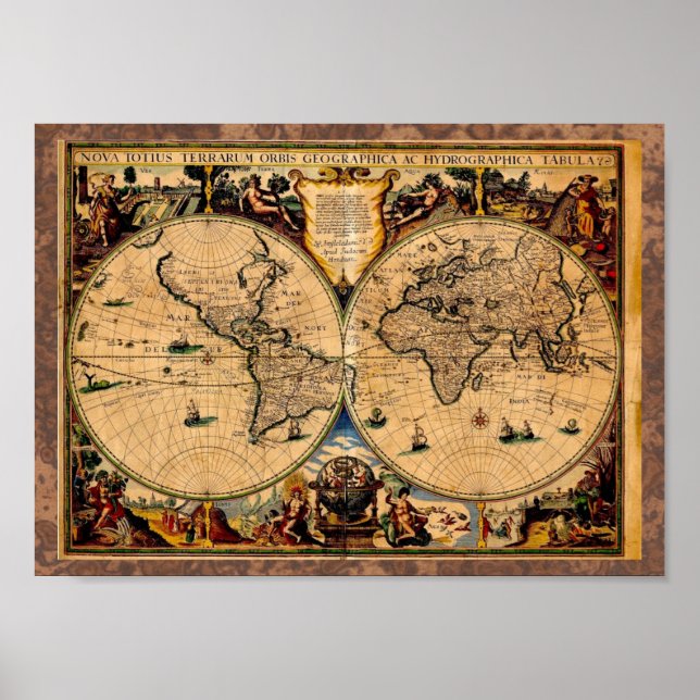 Pôster Vintage Map Nova totius terrarum 1625 (Frente)
