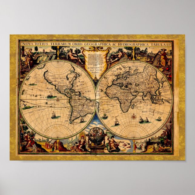 Pôster Vintage Map Nova totius terrarum 1625 (Frente)