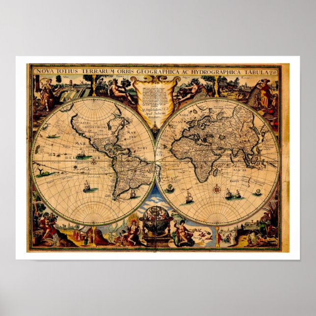 Pôster Vintage Map Nova totius terrarum 1625 (Frente)