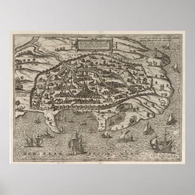 Poster Vintage Map of Alexandria Egypt (1575) (Frente)