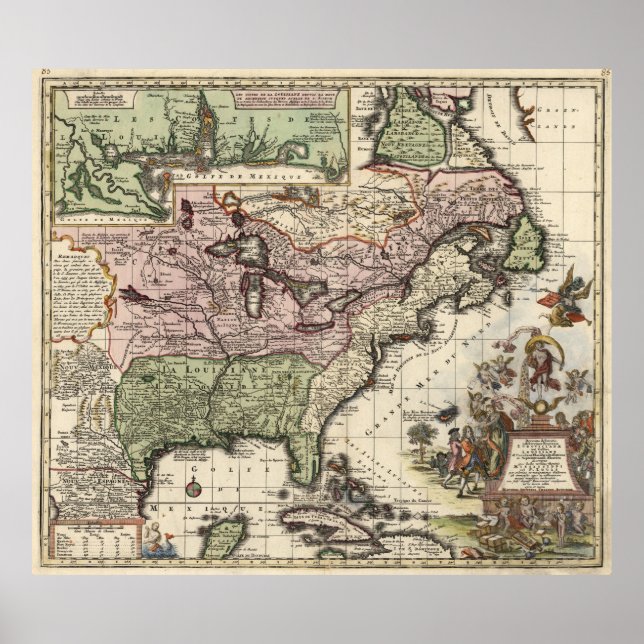 Pôster Vintage Map of America (1720) (Frente)