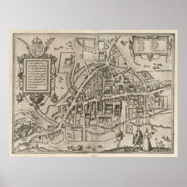 Poster Vintage Map of Cambridge England (1575) (Frente)