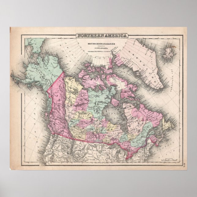 Pôster Vintage Map of Canada (1857) (Frente)