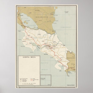 Poster Vintage Map of Costa Rica (1961)