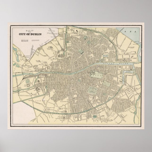 Poster Vintage Map of Dublin Ireland (1901) (Frente)