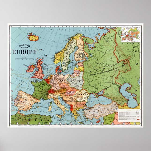 Poster Vintage Map of Europe (Frente)