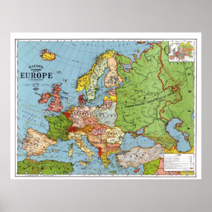 Poster Vintage Map of Europe from 1923
