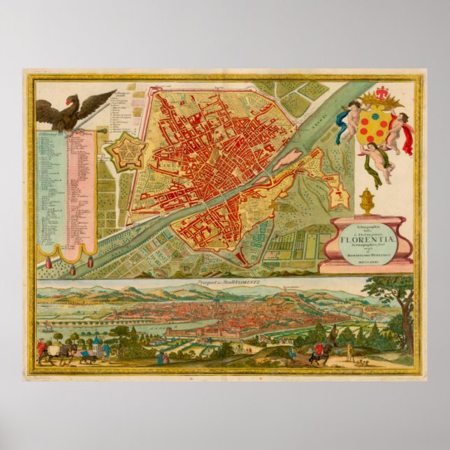 Poster Vintage Map of Florence Italy (1731) (Frente)