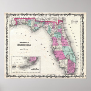 Pôster Vintage Map of Florida