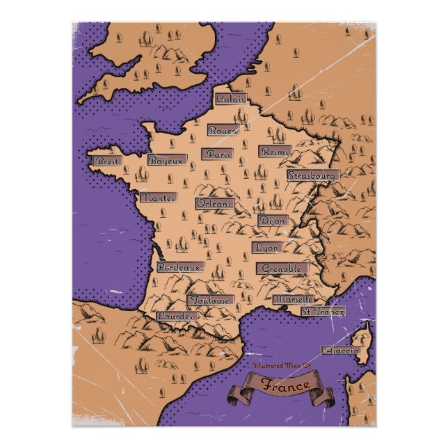 Pôster Vintage Map of France (Frente)