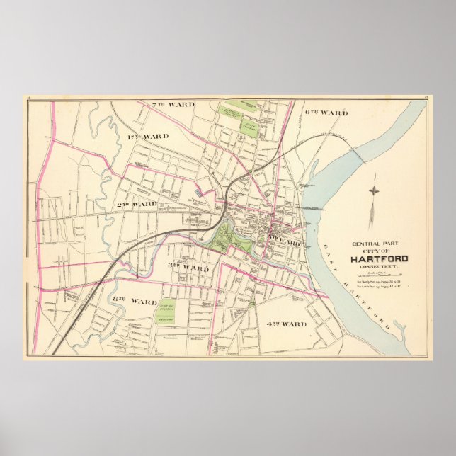 Poster Vintage Map of Hartford Connecticut (1893) (Frente)
